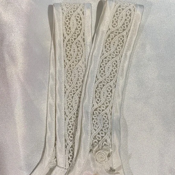 VTG California Dynasty Women L White Satin Floral Nightgown Slip Dress Lace Trim - Picture 6 of 6